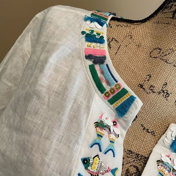 New Talbots Fish Embellished Linen Tunic White 2X #135 - Picture 8 of 8